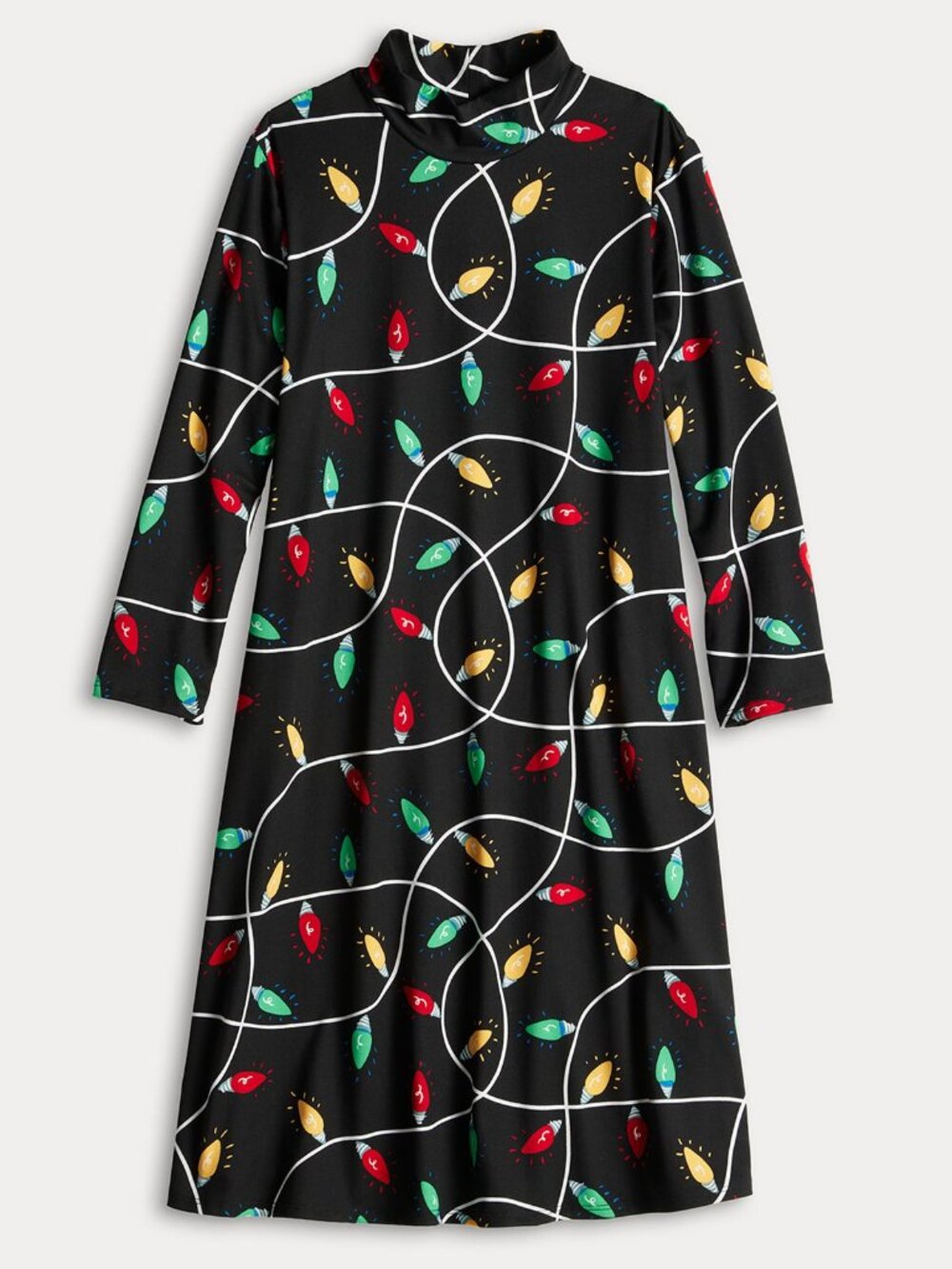 Sz 1X‎ Black Stretch Midi Dress Christmas Pajama Lounge